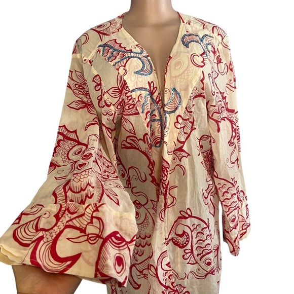 OndandeMar Red and Cream Patterned Fish Swim Cover Up - Picture 3 of 8